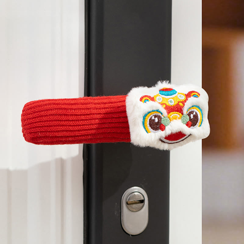 Buddha Stones, Année du Cheval, Lion Dansant, Personnage Fu, Poignée de Porte, Décoration de Bénédiction - Lion dansant et calebasse en 2 pièces 16*30cm - image 1