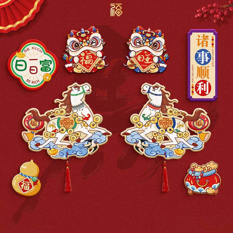 Buddha Stones Année du Cheval, aimant décoratif pour réfrigérateur, bénédictions - Ensemble de 8 pièces 3 - image 4