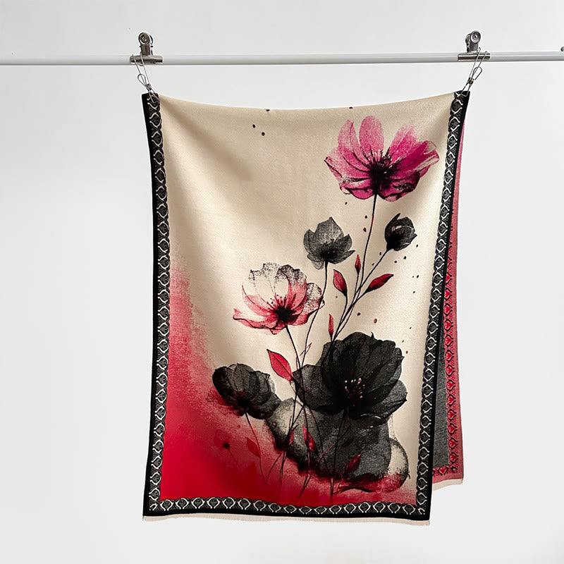 Buddha Stones Peinture à l'encre d'hiver Motif de fleurs de lotus et de feuilles Écharpe douce Châle - image 7