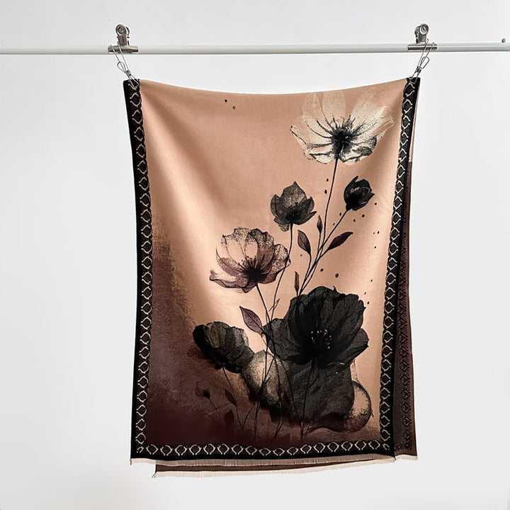 Buddha Stones Peinture à l'encre d'hiver Motif de fleurs de lotus et de feuilles Écharpe douce Châle - image 20