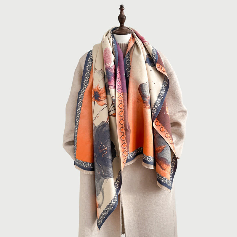 Buddha Stones Peinture à l'encre d'hiver Motif de fleurs de lotus et de feuilles Écharpe douce Châle - image 9