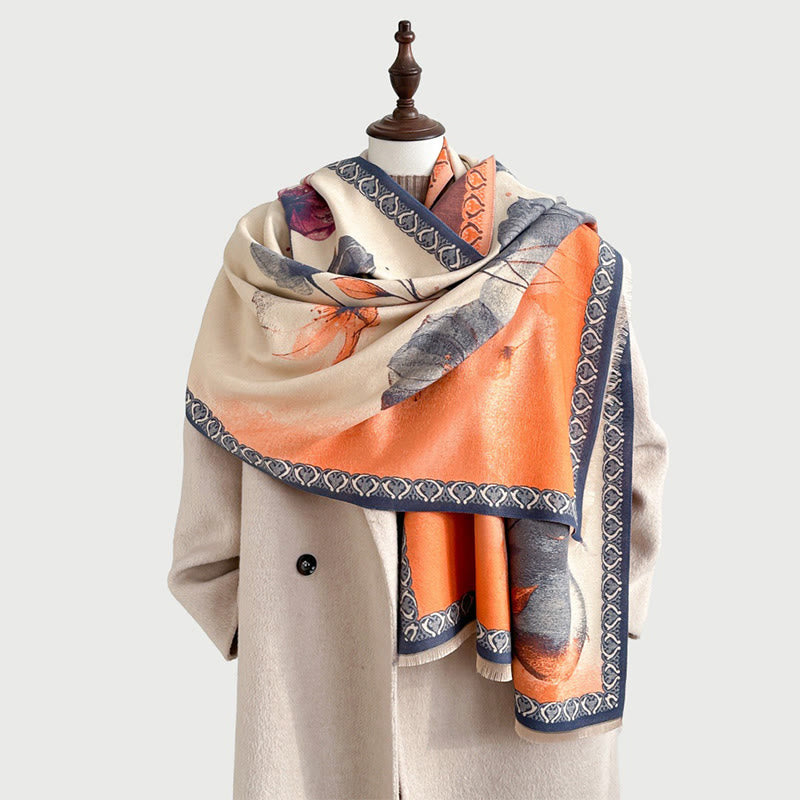 Buddha Stones Peinture à l'encre d'hiver Motif de fleurs de lotus et de feuilles Écharpe douce Châle - image 10