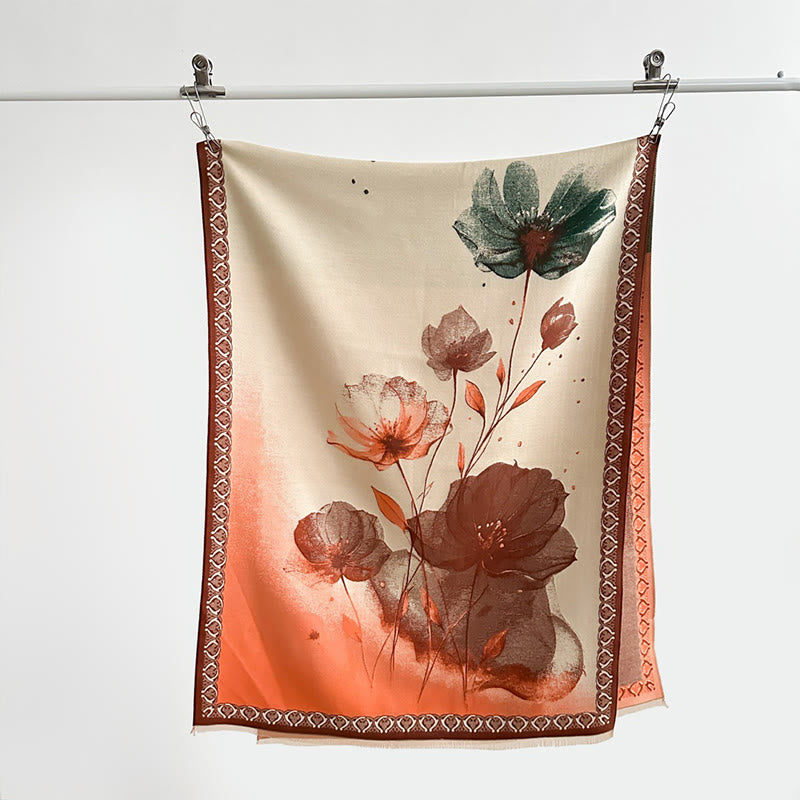 Buddha Stones Peinture à l'encre d'hiver Motif de fleurs de lotus et de feuilles Écharpe douce Châle - image 15