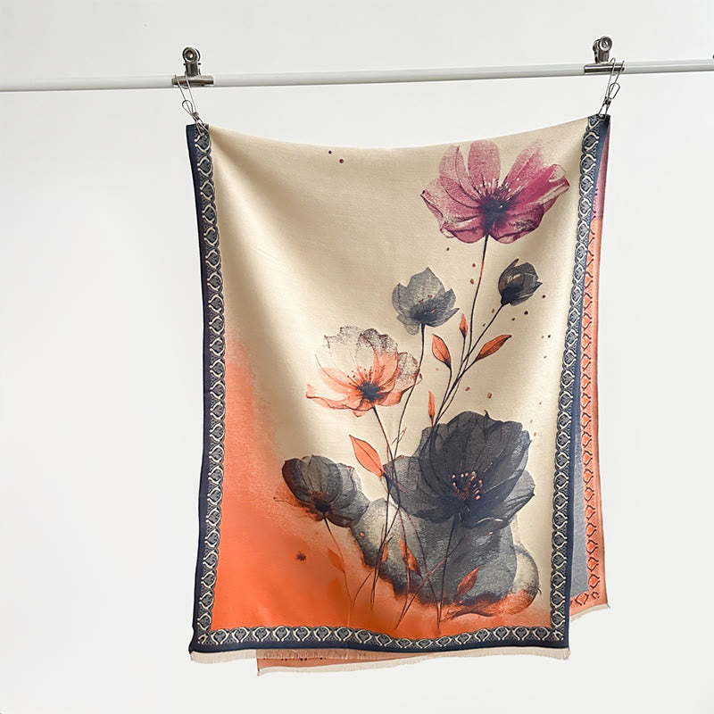 Buddha Stones Peinture à l'encre d'hiver Motif de fleurs de lotus et de feuilles Écharpe douce Châle - image 11