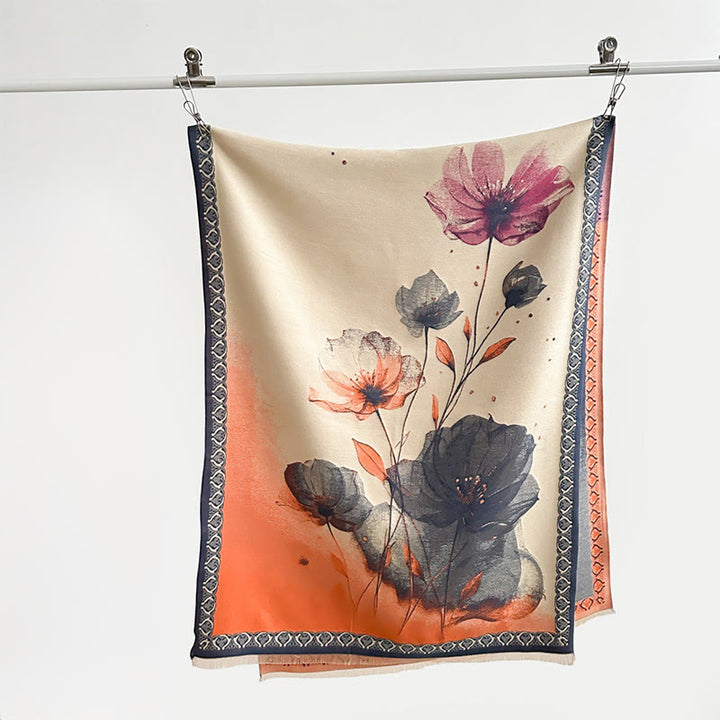 Buddha Stones Peinture à l'encre d'hiver Motif de fleurs de lotus et de feuilles Écharpe douce Châle - image 11