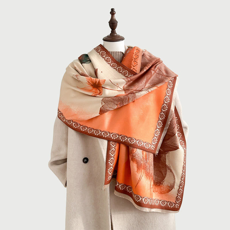 Buddha Stones Peinture à l'encre d'hiver Motif de fleurs de lotus et de feuilles Écharpe douce Châle - image 13