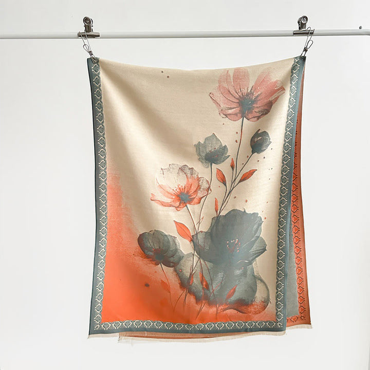 Buddha Stones Peinture à l'encre d'hiver Motif de fleurs de lotus et de feuilles Écharpe douce Châle - image 3