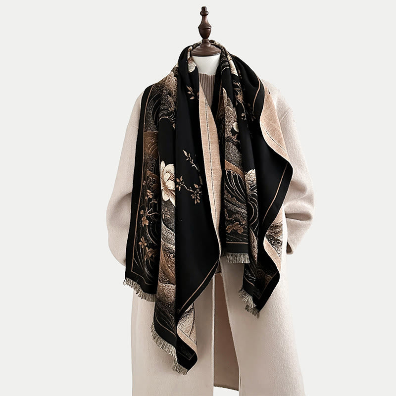 Écharpe douce à pompons, motif de Buddha Stones, de fleurs de lotus d'automne et de vagues océaniques - image 3