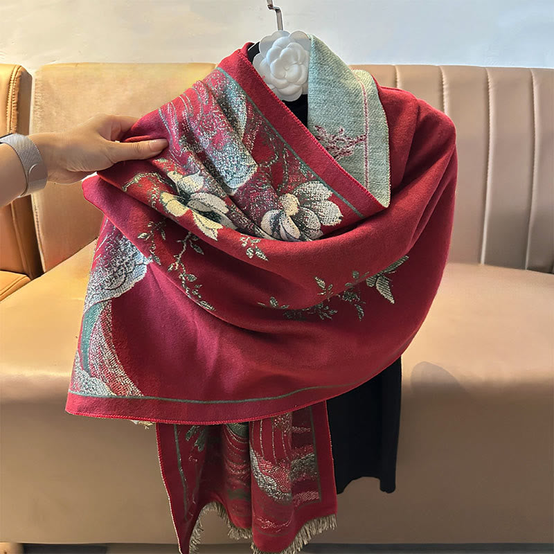 Écharpe douce à pompons, motif de Buddha Stones, de fleurs de lotus d'automne et de vagues océaniques - image 7