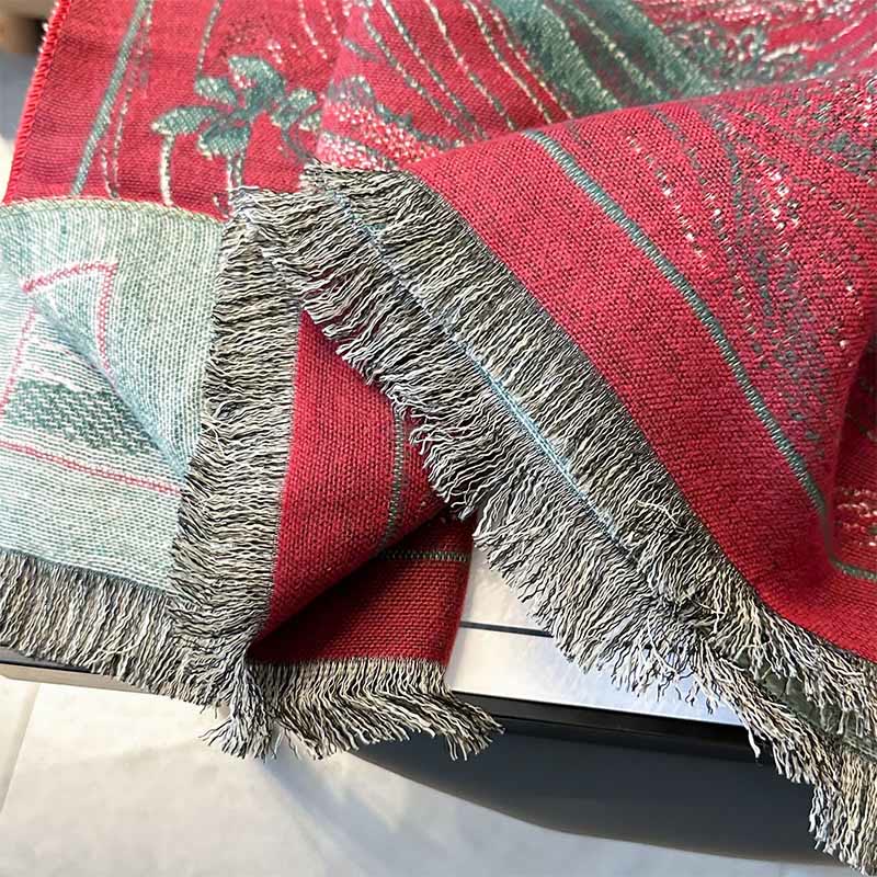 Écharpe douce à pompons, motif de Buddha Stones, de fleurs de lotus d'automne et de vagues océaniques - image 8