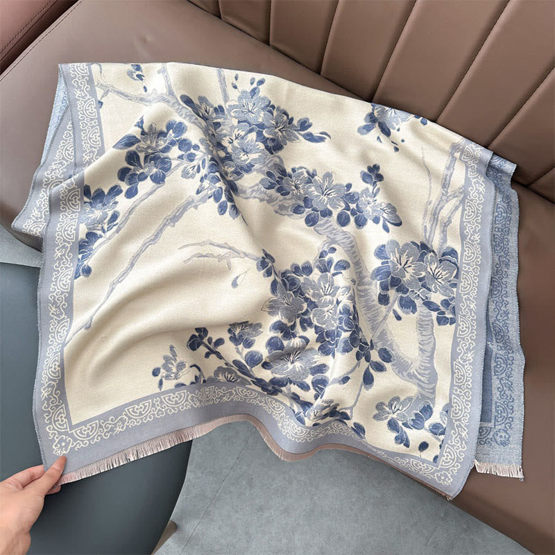 Écharpe-châle douce à motif de branches de pêcher et de Buddha Stones - Bleu acier clair - 180*65 cm - image 10