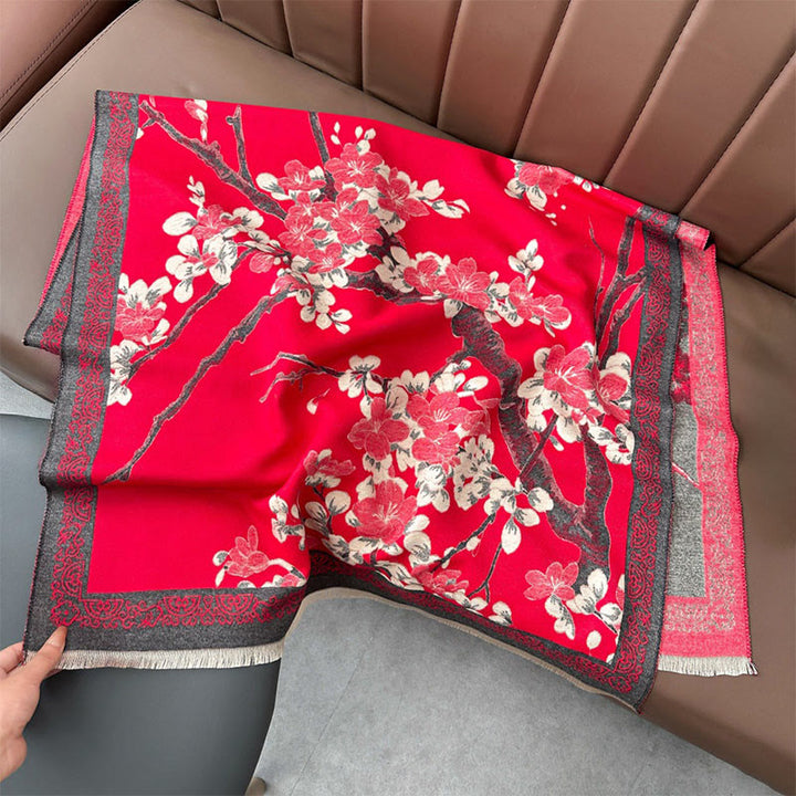 Écharpe-châle douce à motif de branches de pêcher et de Buddha Stones - image 1