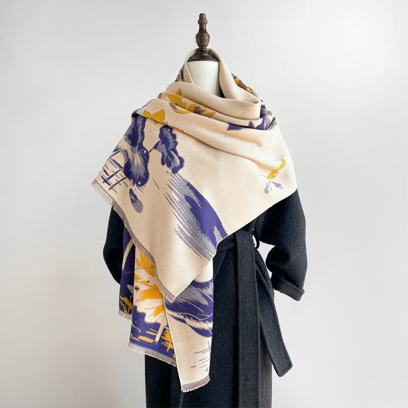 Écharpe-châle douillette à motif de Buddha Stones, de lotus, de carpes koï et de libellule - image 9