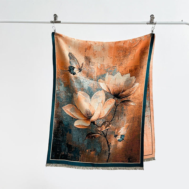 Écharpe-châle douce à motif papillon magnolia d'hiver et Buddha Stones - image 1