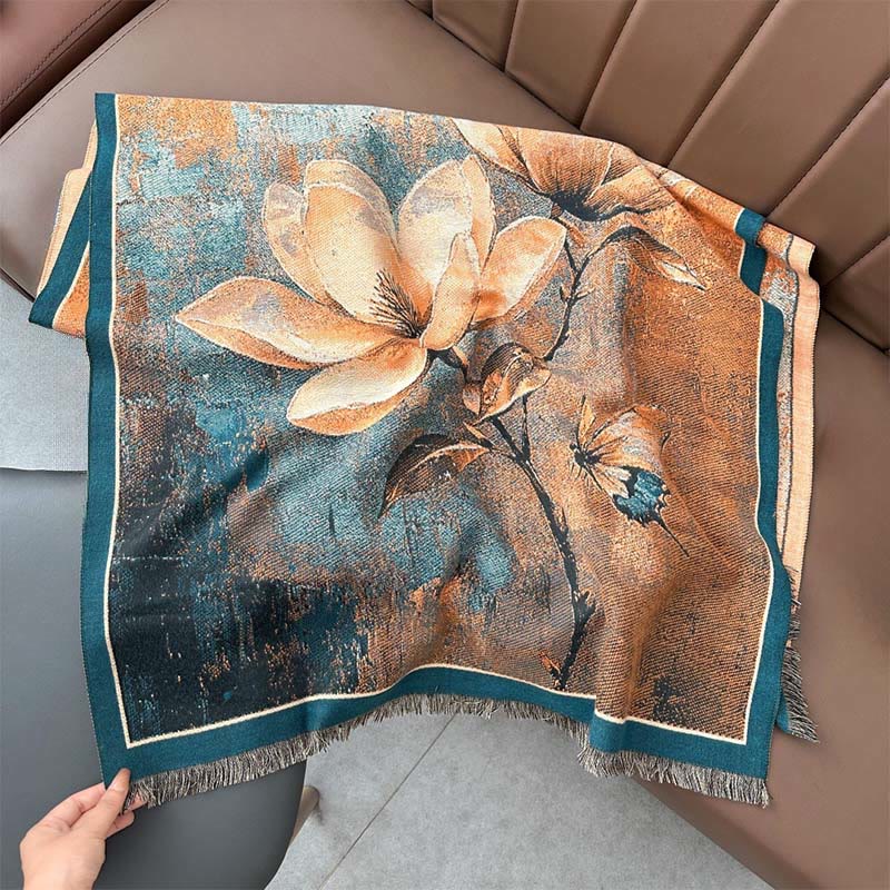 Écharpe-châle douce à motif papillon magnolia d'hiver et Buddha Stones - image 2