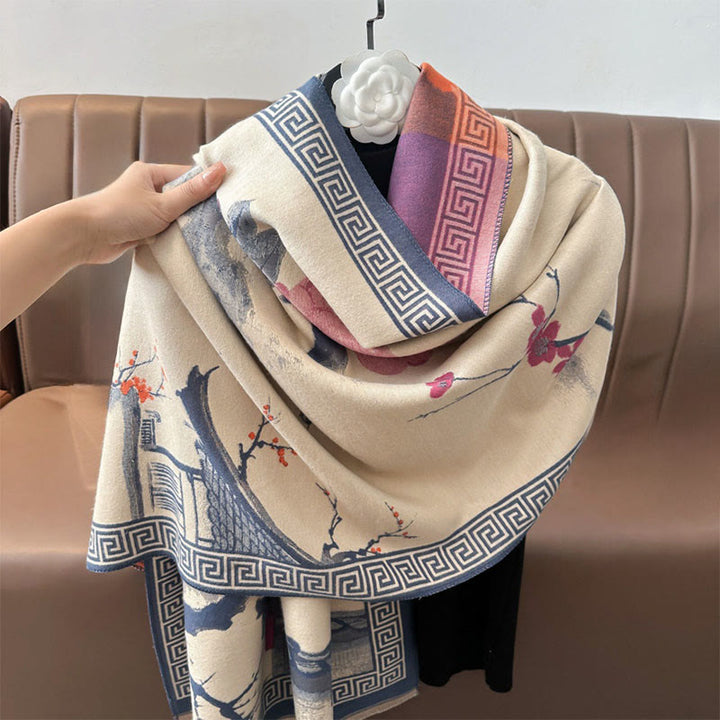 Buddha Stones, fleurs de prunier d'automne, motif peinture à l'encre, écharpe-châle douillette - image 10