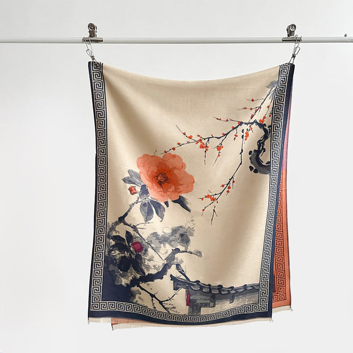 Buddha Stones, fleurs de prunier d'automne, motif peinture à l'encre, écharpe-châle douillette - image 9