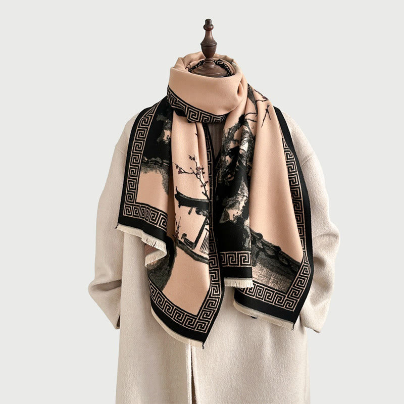 Buddha Stones, fleurs de prunier d'automne, motif peinture à l'encre, écharpe-châle douillette - image 19