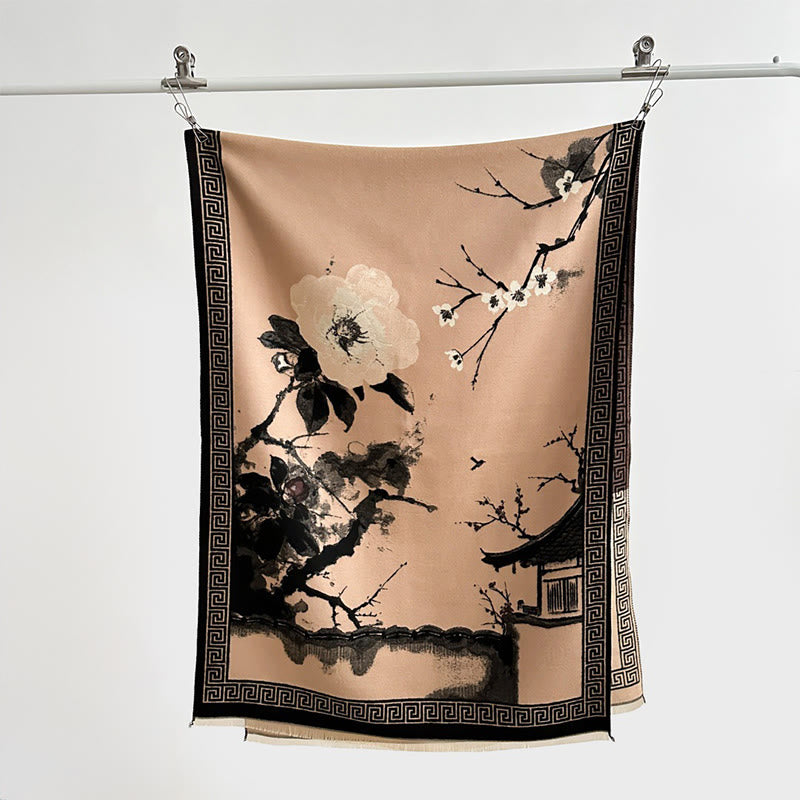 Buddha Stones, fleurs de prunier d'automne, motif peinture à l'encre, écharpe-châle douillette - image 17