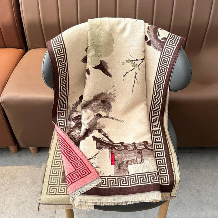 Buddha Stones, fleurs de prunier d'automne, motif peinture à l'encre, écharpe-châle douillette - image 14