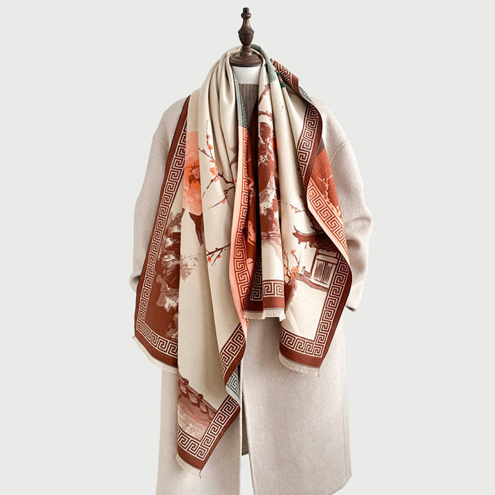 Buddha Stones, fleurs de prunier d'automne, motif peinture à l'encre, écharpe-châle douillette - image 3