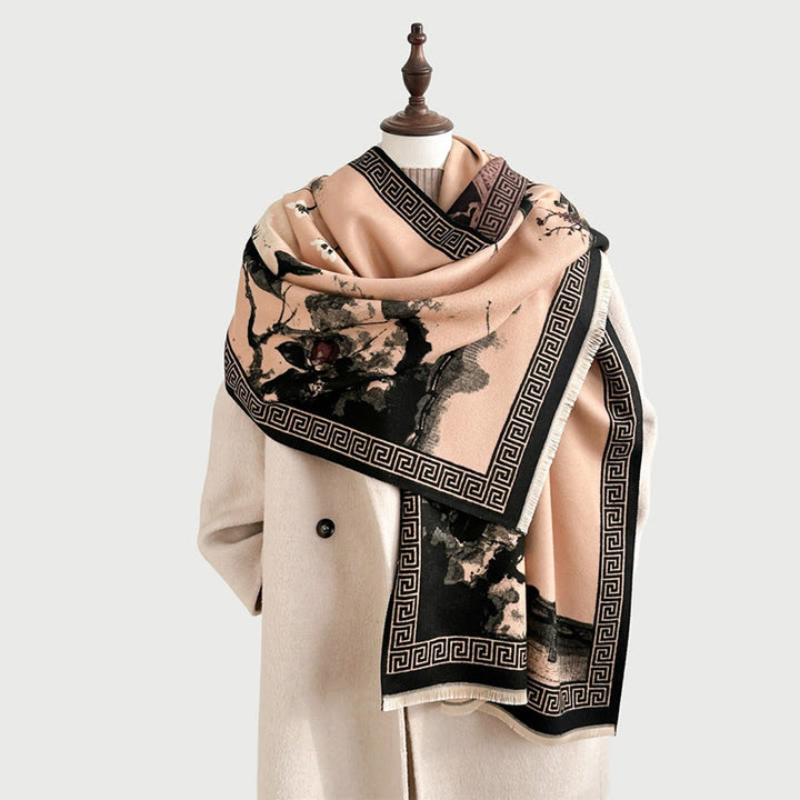 Buddha Stones, fleurs de prunier d'automne, motif peinture à l'encre, écharpe-châle douillette - image 18