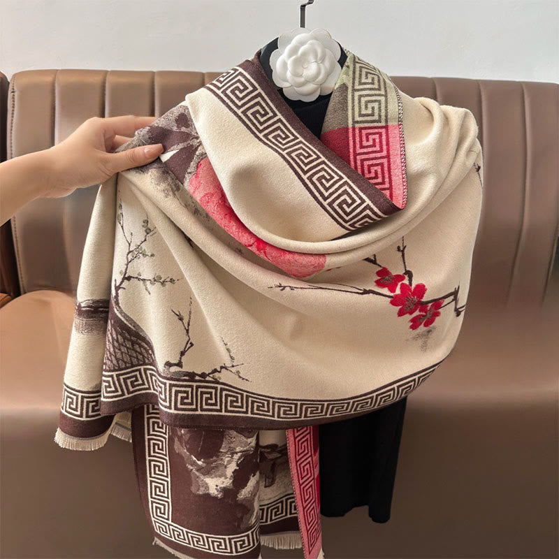 Buddha Stones, fleurs de prunier d'automne, motif peinture à l'encre, écharpe-châle douillette - image 13