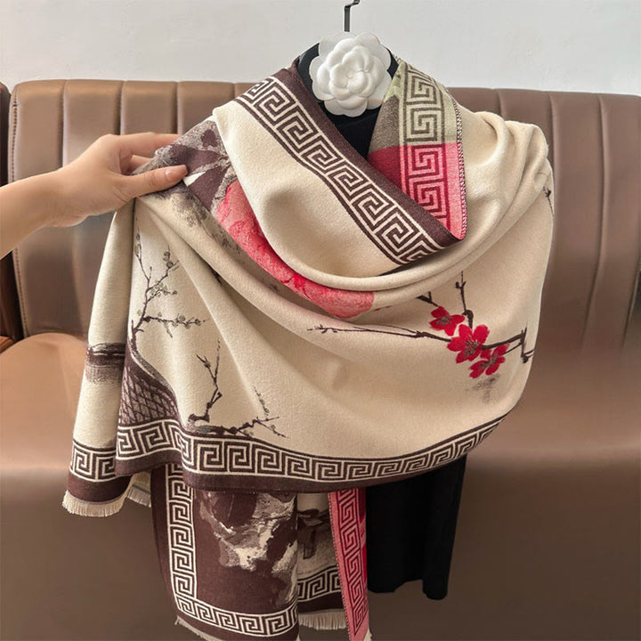 Buddha Stones, fleurs de prunier d'automne, motif peinture à l'encre, écharpe-châle douillette - image 13