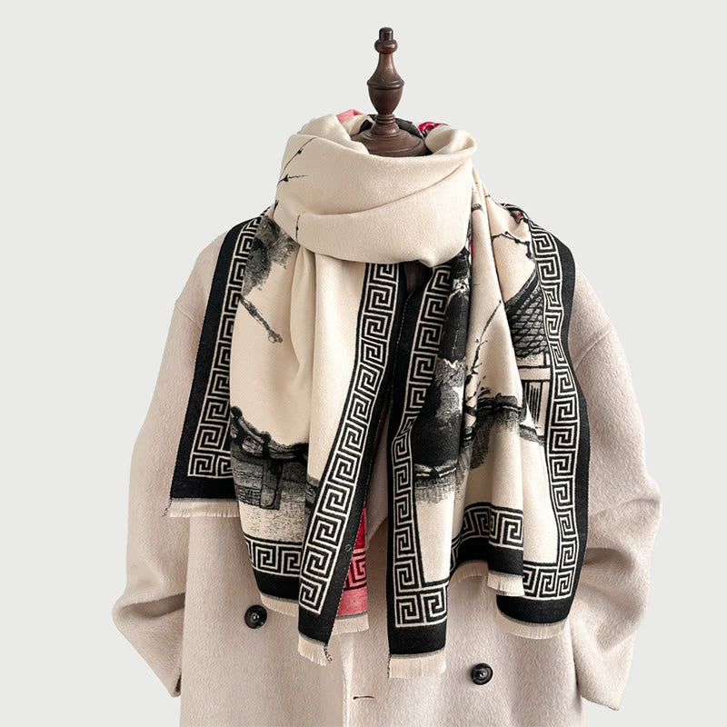 Buddha Stones, fleurs de prunier d'automne, motif peinture à l'encre, écharpe-châle douillette - image 6