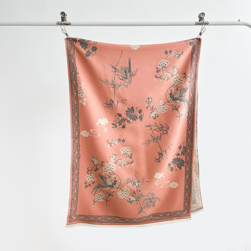 Écharpe-châle douce à motif de Buddha Stones' oiseaux d'hiver, de feuilles de bambou et de vignes - image 1