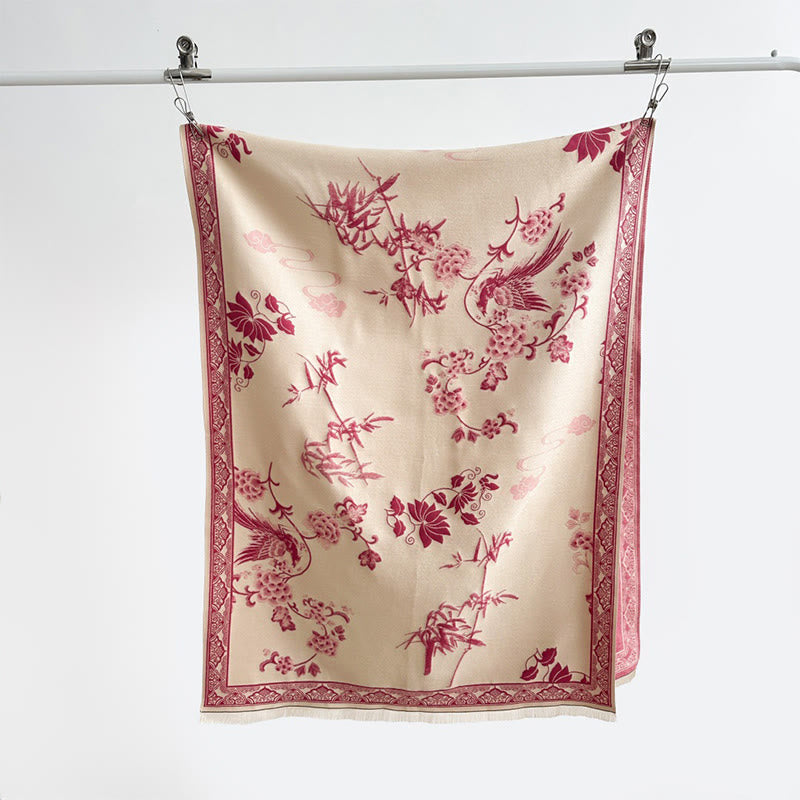 Écharpe-châle douce à motif de Buddha Stones' oiseaux d'hiver, de feuilles de bambou et de vignes - image 22