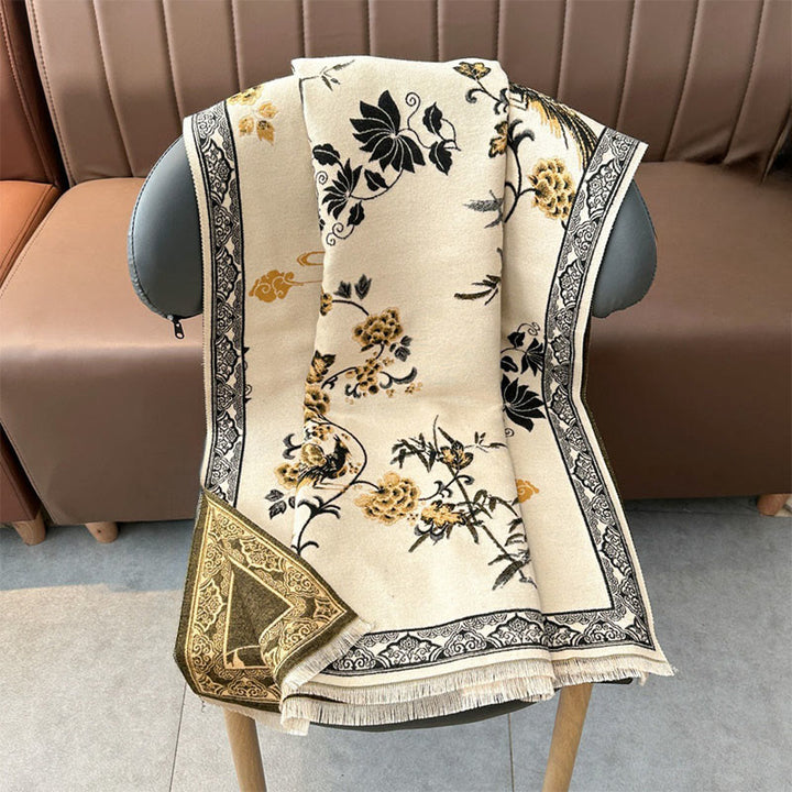 Écharpe-châle douce à motif de Buddha Stones' oiseaux d'hiver, de feuilles de bambou et de vignes - image 10