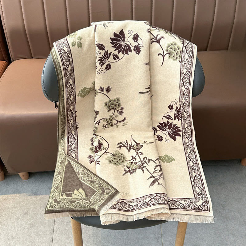 Écharpe-châle douce à motif de Buddha Stones' oiseaux d'hiver, de feuilles de bambou et de vignes - image 14