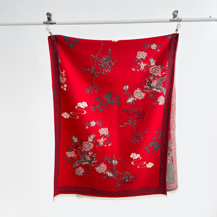 Écharpe-châle douce à motif de Buddha Stones' oiseaux d'hiver, de feuilles de bambou et de vignes - image 5