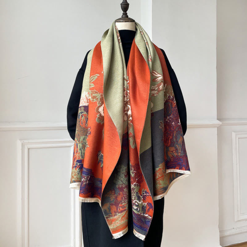 Écharpe-châle douillette à motif de pavillon , Buddha Stones , fleurs d'automne et arbres - image 7