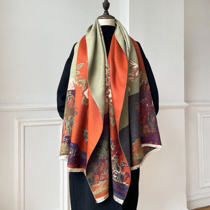 Écharpe-châle douillette à motif de pavillon , Buddha Stones , fleurs d'automne et arbres - image 7