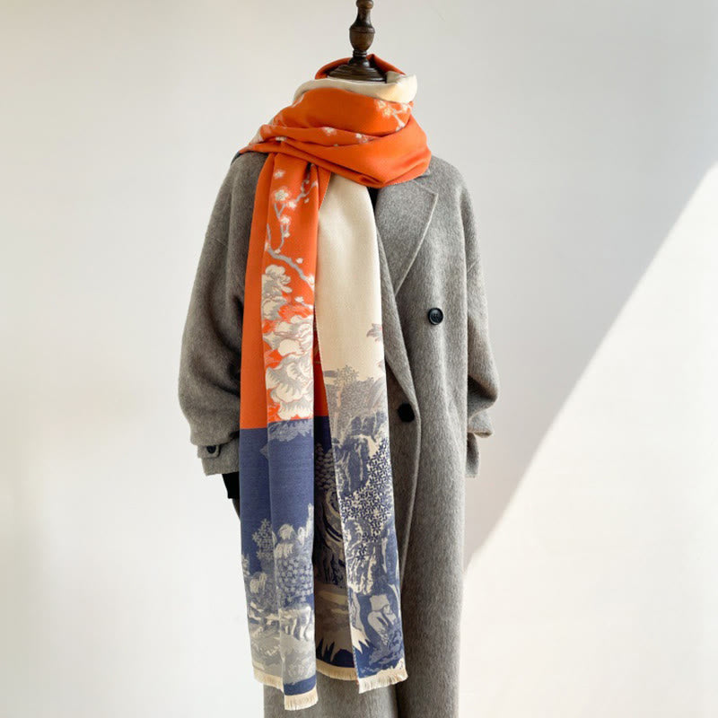 Écharpe-châle douillette à motif de pavillon , Buddha Stones , fleurs d'automne et arbres - image 2