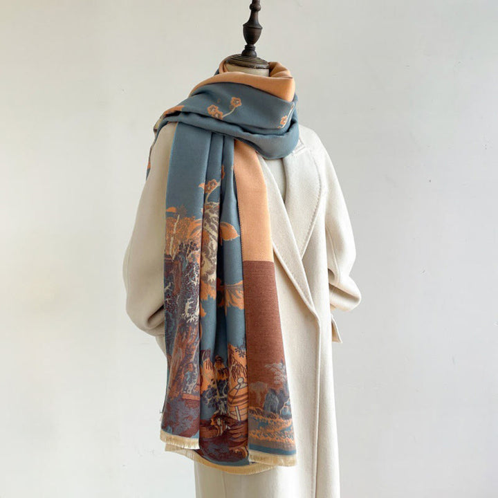 Écharpe-châle douillette à motif de pavillon , Buddha Stones , fleurs d'automne et arbres - image 10