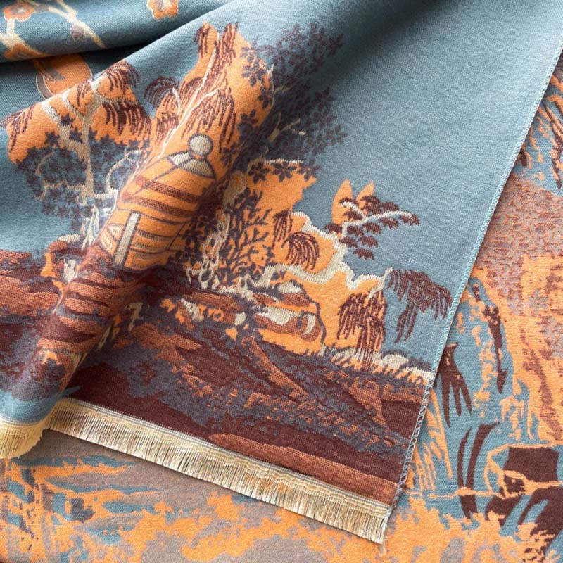 Écharpe-châle douillette à motif de pavillon , Buddha Stones , fleurs d'automne et arbres - image 12