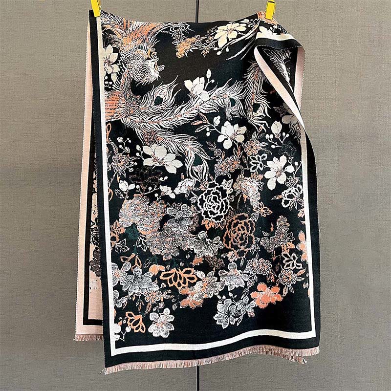 Écharpe-châle douce à motif de Buddha Stones, de fleurs de phénix et de phénix d'automne - image 1