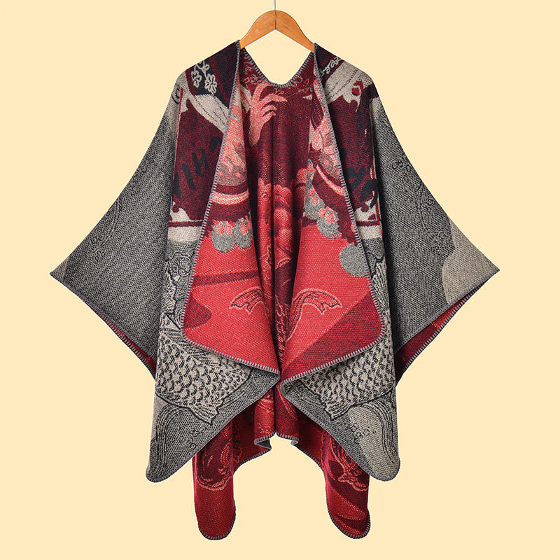 Écharpe-châle chaude et confortable à motif vagues et poissons koi en Buddha Stones - image 1