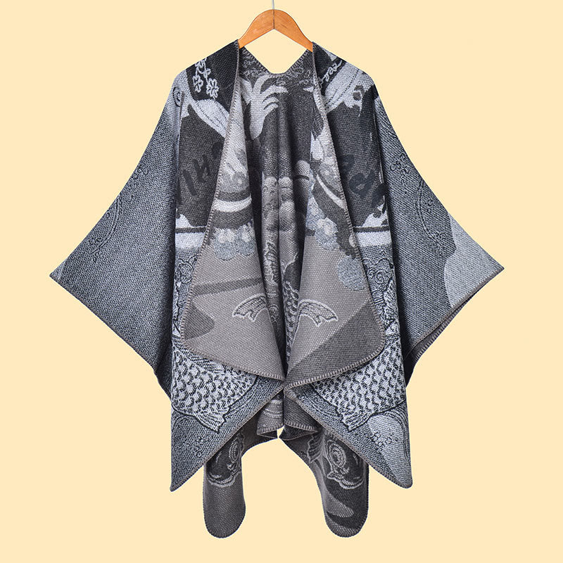 Écharpe-châle chaude et confortable à motif vagues et poissons koi en Buddha Stones - Gris - 130*150 cm - image 9