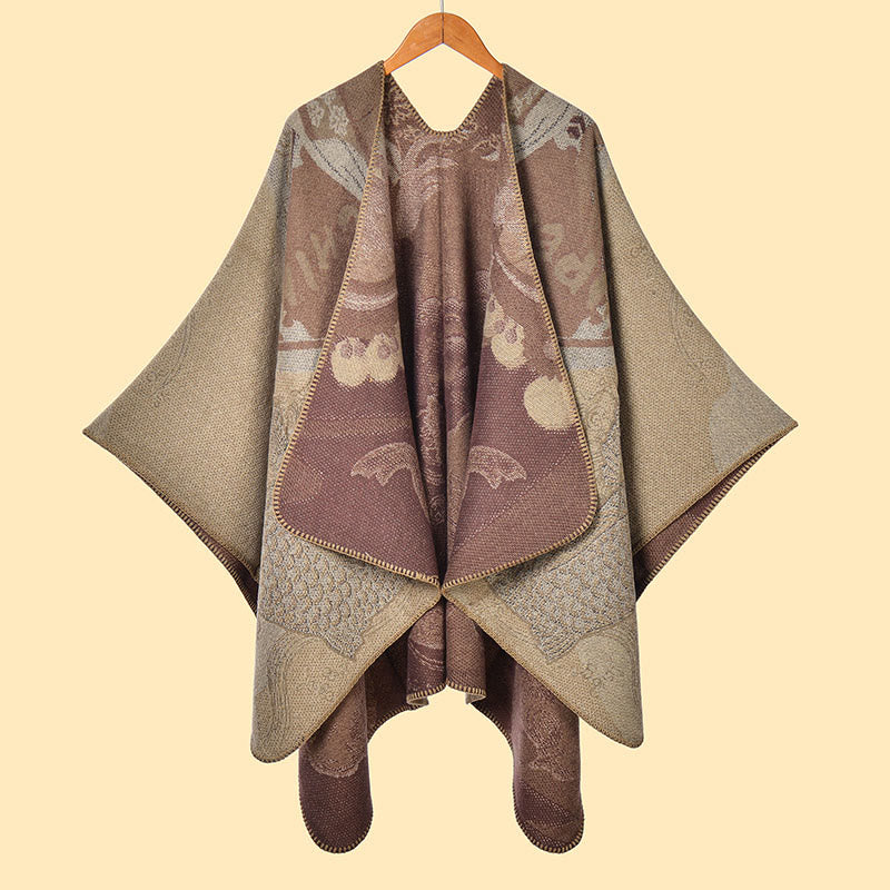Écharpe-châle chaude et confortable à motif vagues et poissons koi en Buddha Stones - Tanné - 130*150 cm - image 12