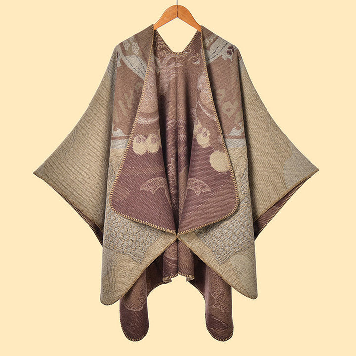 Écharpe-châle chaude et confortable à motif vagues et poissons koi en Buddha Stones - Tanné - 130*150 cm - image 12