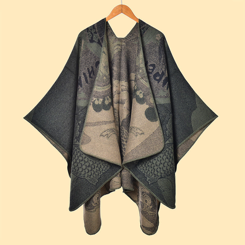 Écharpe-châle chaude et confortable à motif vagues et poissons koi en Buddha Stones - Gris foncé - 130*150 cm - image 14
