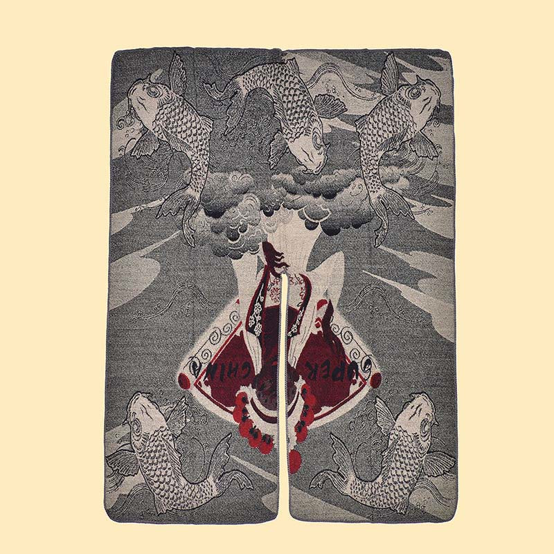 Écharpe-châle chaude et confortable à motif vagues et poissons koi en Buddha Stones - image 2
