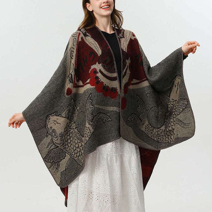 Écharpe-châle chaude et confortable à motif vagues et poissons koi en Buddha Stones - image 3