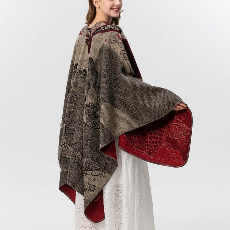 Écharpe-châle chaude et confortable à motif vagues et poissons koi en Buddha Stones - image 6