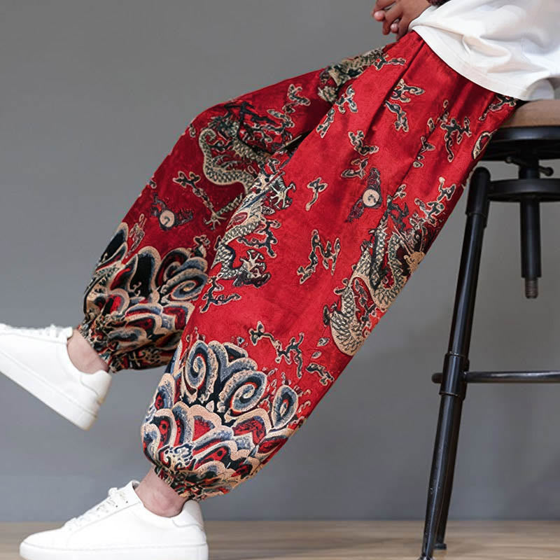 Pantalon harem homme en coton et lin avec poches, motif dragon d'été et cordon de serrage , Buddha Stones - image 9