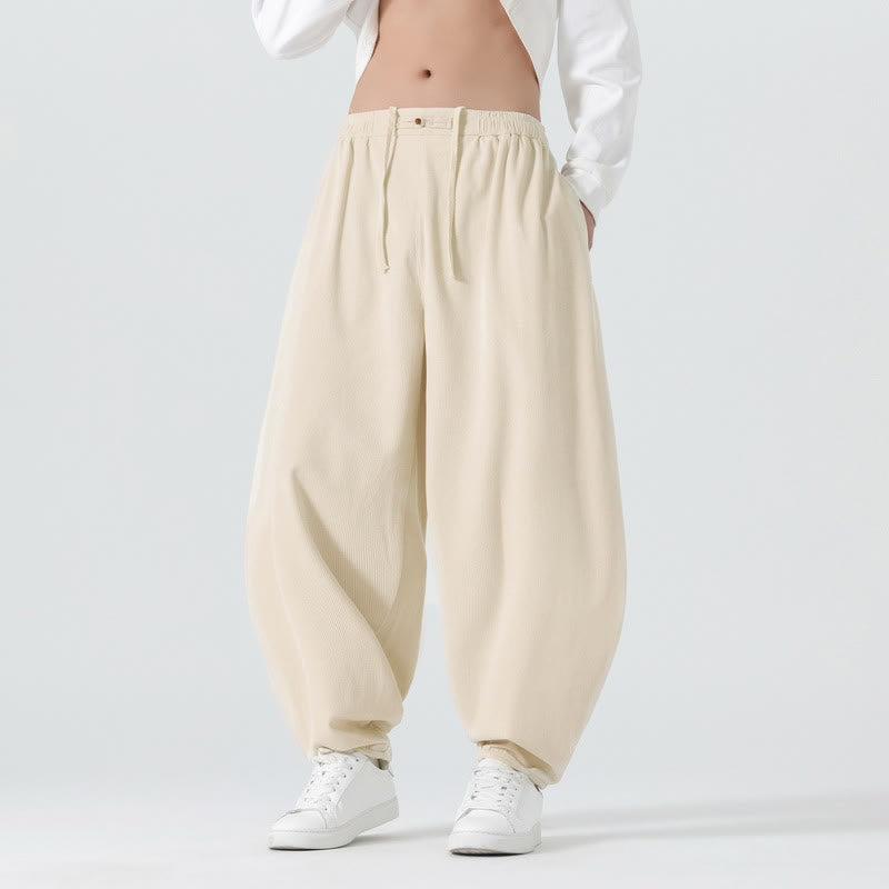 Pantalon harem homme en velours côtelé uni Buddha Stones Fall avec poches - Coquillage - US/UK/AU46，EU56 (5XL) - image 10